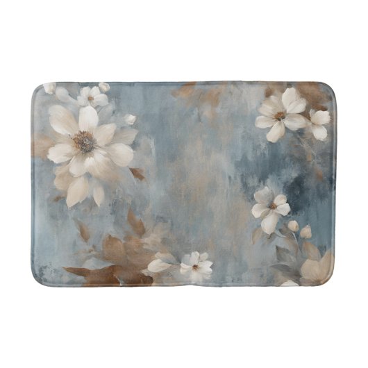 Rustieke Dusty Blue Brown Cream Boerderij Bloemen Badmat (Voorkant)