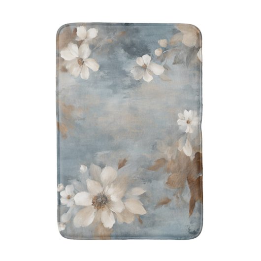 Rustieke Dusty Blue Brown Cream Boerderij Bloemen Badmat (Voorkant Verticaal)