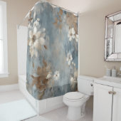 Rustieke Dusty Blue Brown Cream Boerderij Bloemen Douchegordijn (In situ)