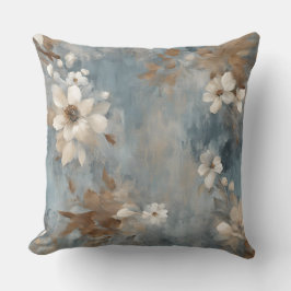 Rustieke Dusty Blue Brown Cream Boerderij Bloemen Kussen