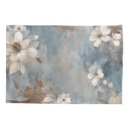Rustieke Dusty Blue Brown Cream Boerderij Bloemen Kussensloop (Achterkant)