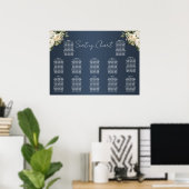Rustieke Dusty Blue en White Roses Zitkaart Poster (Thuiskantoor)