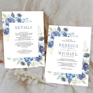 Rustieke Dusty Blue Floral Alles in één bruiloft Kaart