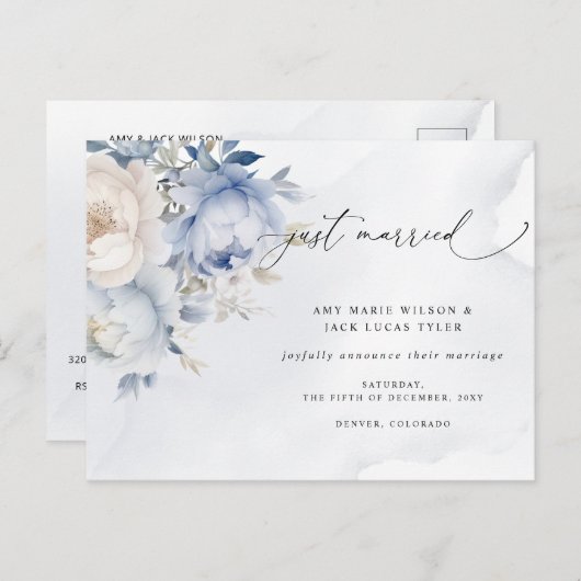 Rustieke Dusty Blue Floral bruiloft aankondiging Briefkaart (Voorkant / Achterkant)