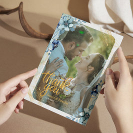 Rustieke Dusty Blue Floral Dank u kaart - Foto