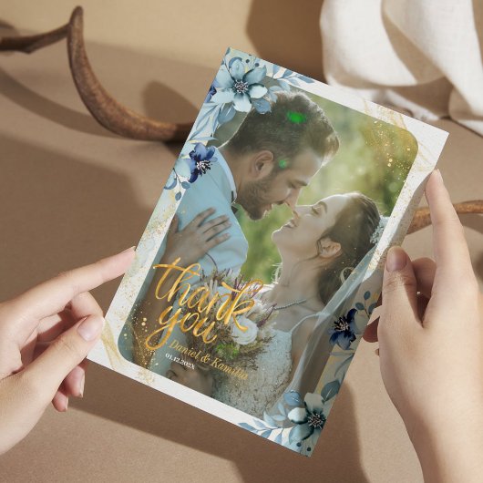 Rustieke Dusty Blue Floral Dank u kaart - Foto