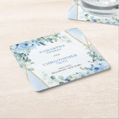 Rustieke Dusty Blue Floral eucalyptus gouden onder Kartonnen Onderzetters (Schuin)