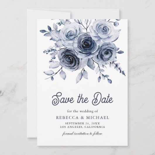 Rustieke Dusty Blue Floral Fotobruiloft Save The Date (Voorkant)