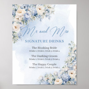 Rustieke Dusty Blue Floral gouden drinken Poster