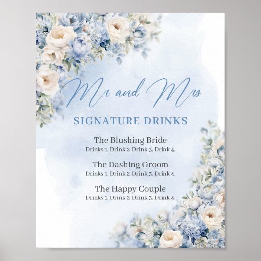 Rustieke Dusty Blue Floral gouden drinken Poster (Voorkant)