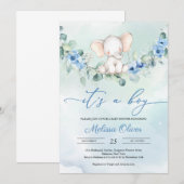 Rustieke Dusty Blue Floral Het is een Boy Baby sho Kaart (Voorkant / Achterkant)