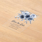Rustieke Dusty Blue Floral Wedding Save the Date Acryl Uitnodigingen (Laagn)