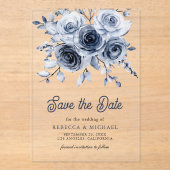 Rustieke Dusty Blue Floral Wedding Save the Date Acryl Uitnodigingen (Voorkant)
