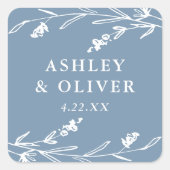 Rustieke Dusty Blue Floral Wildflower bruiloft gun Vierkante Sticker (Voorkant)