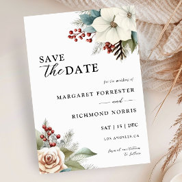 Rustieke Dusty Blue Floral Winter Wedding Kaart