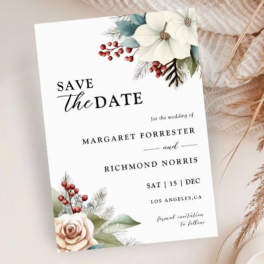 Rustieke Dusty Blue Floral Winter Wedding Kaart