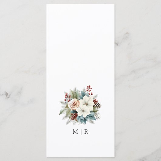 Rustieke Dusty Blue Floral Winter Wedding Menu (Achterkant)
