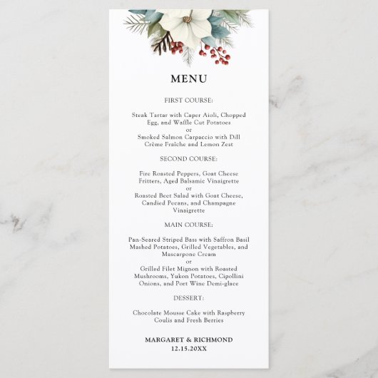 Rustieke Dusty Blue Floral Winter Wedding Menu (Voorkant)