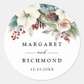 Rustieke Dusty Blue Floral Winter Wedding Ronde Sticker (Voorkant)