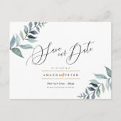 Rustieke Dusty Blue Foliage Save the Date Briefkaart (Voorkant)