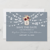 Rustieke Dusty Blue Mason Jar Save the Date (Voorkant)