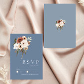 Rustieke Dusty Blue Peach Bloemenbruiloft RSVP Kaa Kaartje