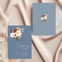 Rustieke Dusty Blue Peach Floral Wedding Dank u Bedankkaart