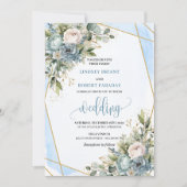 Rustieke Dusty Blue Sage Gold Floral Wedding Uitno Kaart (Voorkant)