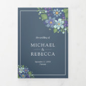 Rustieke Dusty Blue Waterverf Bloemen Foto Huwelij Drieluik Uitnodiging (Cover)