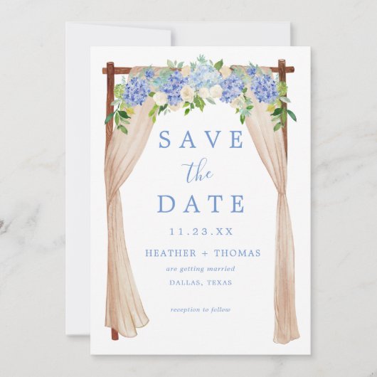 Rustieke Dusty Blue Waterverf Hydrangea Save The Date (Voorkant)