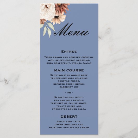 Rustieke Dusty Blue Wildflower bruiloft Menu (Voorkant)