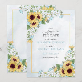 Rustieke Dusty Blue Zonnebloem Bloemen Save the Da Kaart