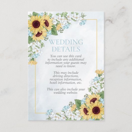 Rustieke Dusty Blue Zonnebloem Details Behuizing K Informatiekaartje (Voorkant)