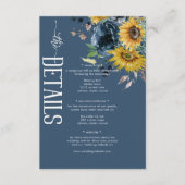 Rustieke Dusty Blue Zonnebloemen Wedding Details Informatiekaartje (Voorkant)
