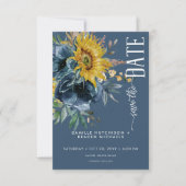 Rustieke Dusty Blue Zonnebloemen Wedding Save The Date (Voorkant)