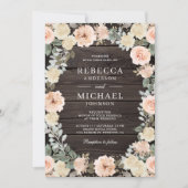 Rustieke Dusty Peach Bloemen QR Code Hout bruiloft Kaart (Voorkant)