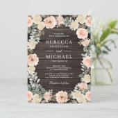 Rustieke Dusty Peach Bloemen QR Code Hout bruiloft Kaart (Staand voorkant)