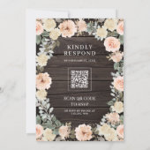 Rustieke Dusty Peach Bloemen QR Code Hout bruiloft Kaart (Achterkant)