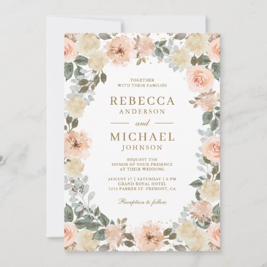 Rustieke Dusty Peach Bloemen QR Code Trouwen Kaart (Voorkant)