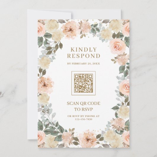 Rustieke Dusty Peach Bloemen QR Code Trouwen Kaart (Achterkant)