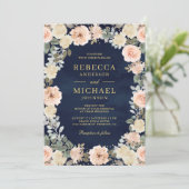 Rustieke Dusty Peach Floral QR Code Marine Wedding Kaart (Staand voorkant)