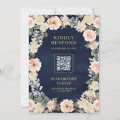 Rustieke Dusty Peach Floral QR Code Marine Wedding Kaart (Achterkant)