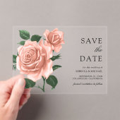 Rustieke Dusty Peach Rozen Wedding Save the Date Acryl Uitnodigingen (Insitu (Draagbaar))