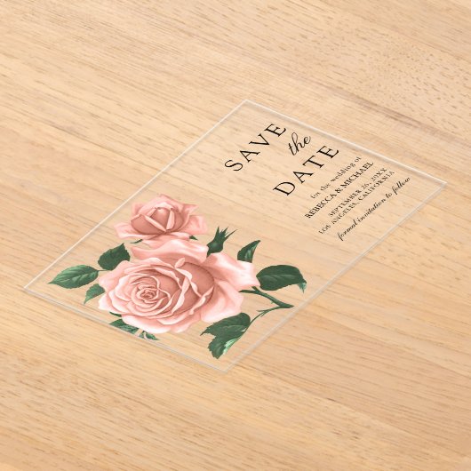 Rustieke Dusty Peach Rozen Wedding Save the Date Acryl Uitnodigingen (Laagn)