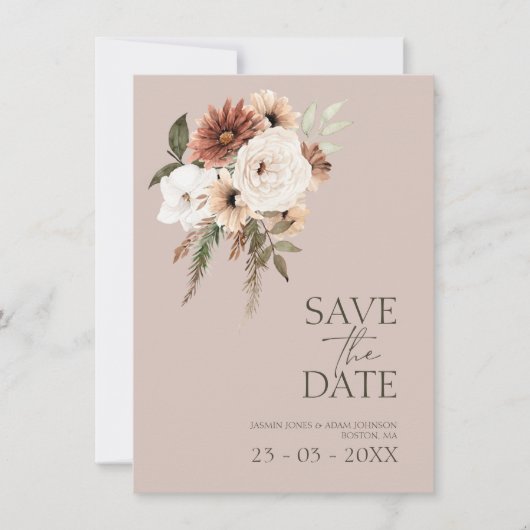 Rustieke Dusty Pink Floral Wedding Save the Date (Voorkant)