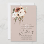 Rustieke Dusty Roze en Groene Bloemen Bruiloft Kaart (Voorkant)