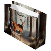 Rustieke Earth Tone Waterverf Herten Gift Bag Groot Cadeauzakje (Voorkant Gekanteld)