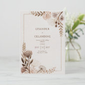 Rustieke Earth Tones Folk Bloemen Huwelijk Kaart (Staand voorkant)