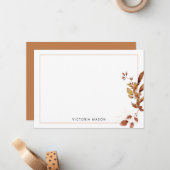 Rustieke Earth Tones Herfstbladeren Notitiekaartje (Voorkant / Achterkant in situ)