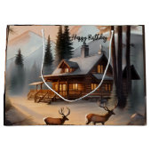 Rustieke Earth Tones Waterverf Log Cabin Groot Cadeauzakje (Voorkant)